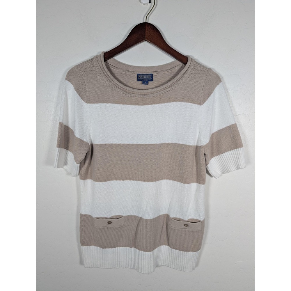 Pendleton Sweater Womens Medium Striped Short Sleeve Knit Pockets Pullover Top